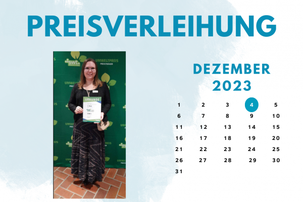 Mit großem Stolz nahm Sonja Zikeli stellvertretend den ersten Preis des Umweltpreis der Stadtwerke Tübingen entgegen. Sonja engagiert sich bei uns für die Erstellung einer großen Fortbildungsreihe „Nachhaltigkeit und Umweltschutz bei Arzneistoffen im Pharmasektor“.
© by S. Zikeli